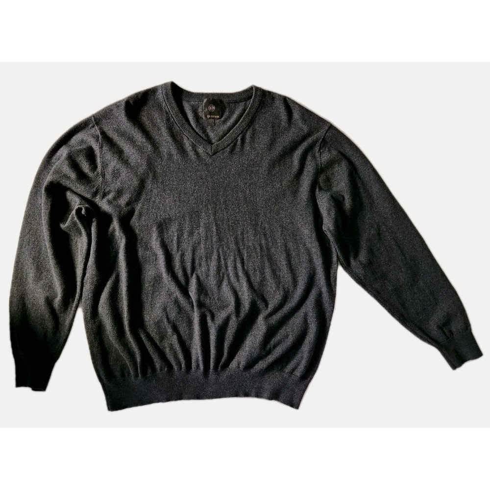 FX Fusion Men's XL Cashmere/Cotton V-Neck Charcoal Sweater Modern Designer EUC